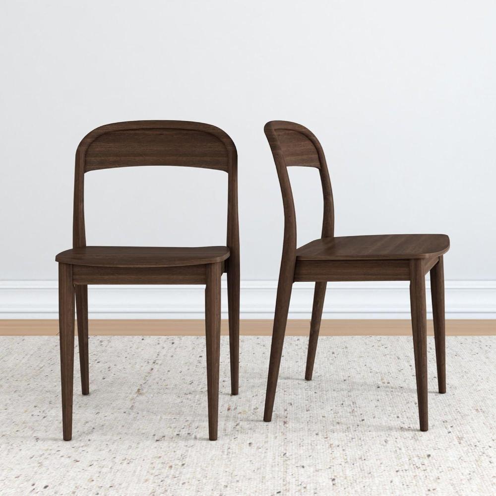 image:imagePlankBeam Loar Dining Chair 4Pack  MidCentury Rubberwood and Engineered Wood with Curved Backrest Easy Assembly BlackWalnut