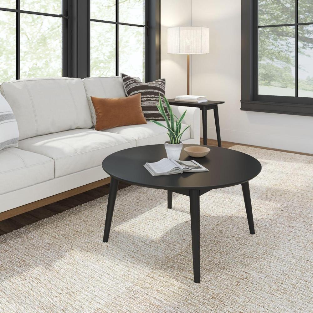 image:imagePlankBeam Mid Century Modern Coffee Table 36 Inch Wood Coffee Tables for Living Room Round Center Table Cocktail Table for Small Spaces BlackBlack