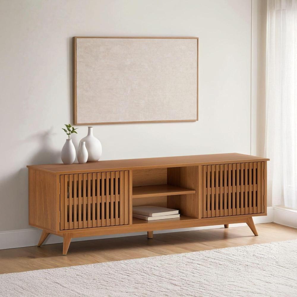 image:imagePlankBeam MidCentury Modern Wood TV Stand Solid Wood Entertainment Console with Storage 59 L x 16 W x 19 H BlackPecan