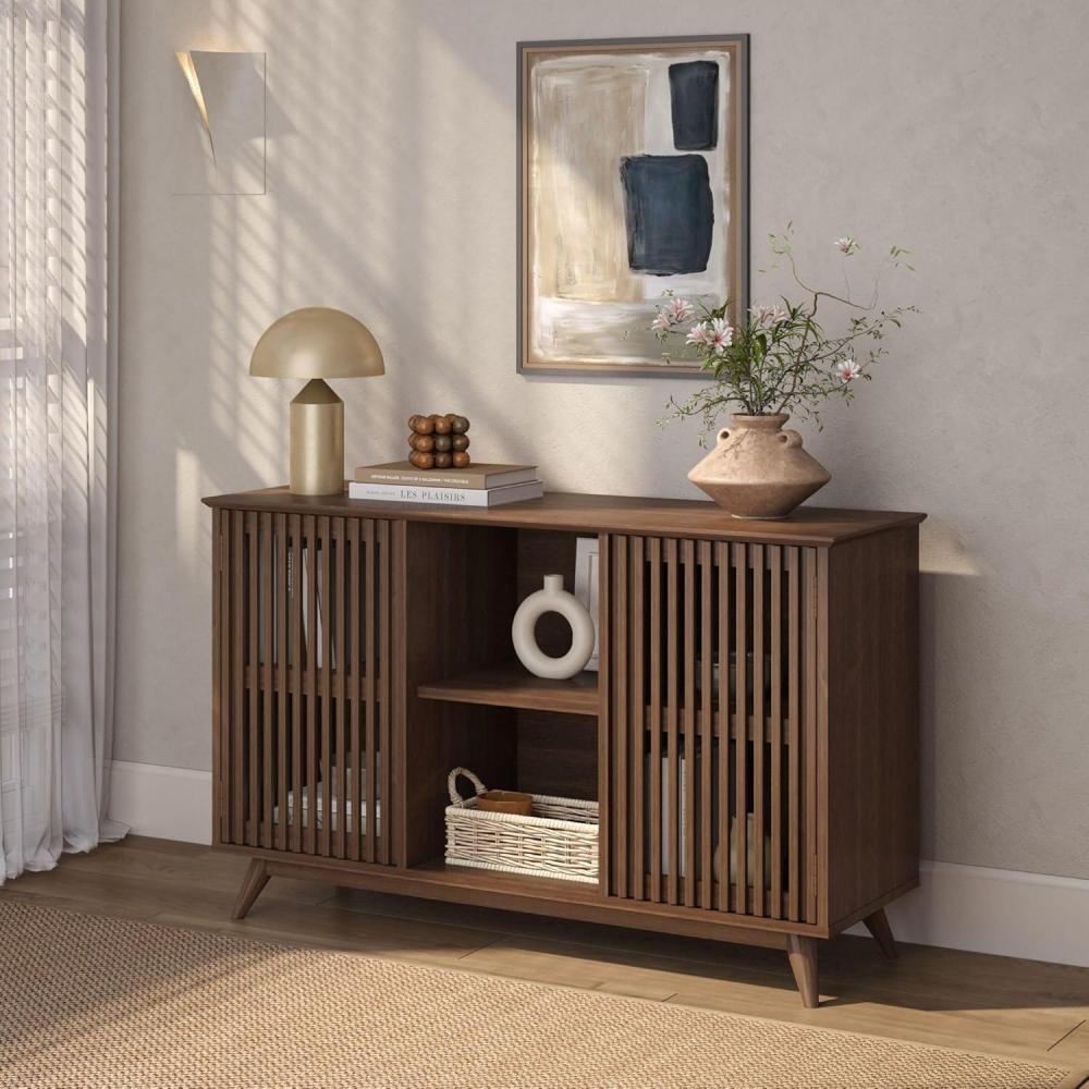 image:imagePlankBeam MidCentury Modern Wood TV Stand Solid Wood Entertainment Console with Storage 59 L x 16 W x 30 H WalnutWalnut