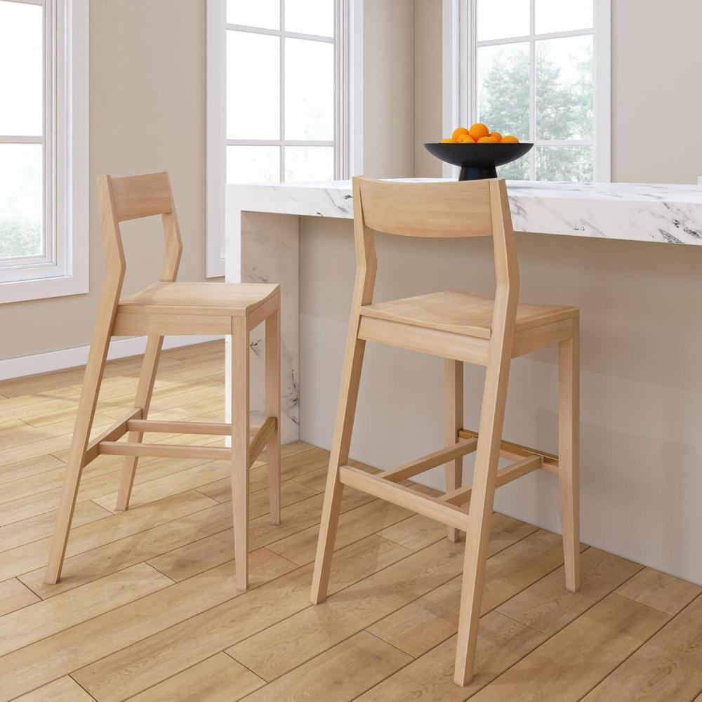 image:imagePlankBeam Modern Bar Height Chairs 44 Inch Set of 2 Solid Wood Dining Chairs for Home Bar Kitchen Contemporary Seating for Dining Room PecanBlonde