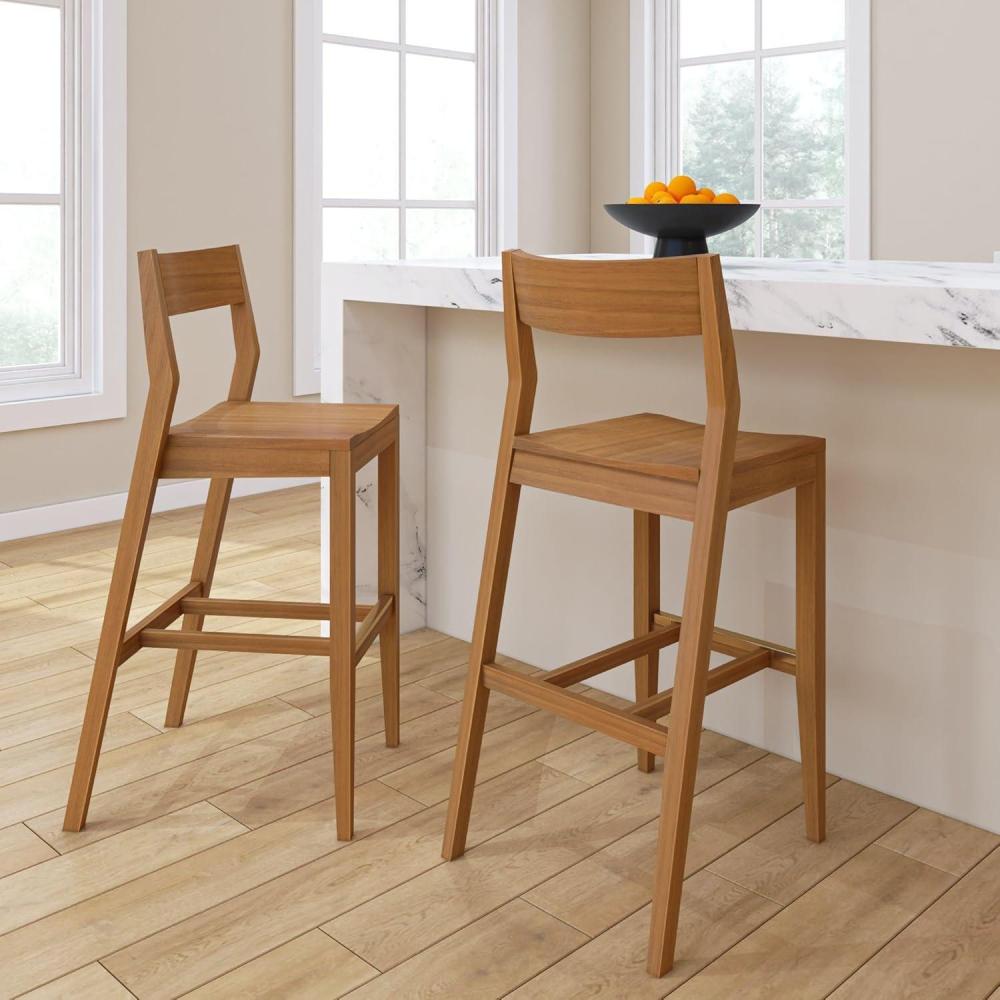 image:imagePlankBeam Modern Bar Height Chairs 44 Inch Set of 2 Solid Wood Dining Chairs for Home Bar Kitchen Contemporary Seating for Dining Room PecanPecan
