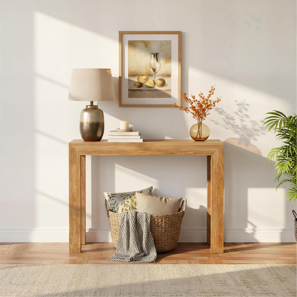 image:imagePlankBeam Modern Solid Wood Console Table 4625 Inch Sofa Table Narrow Entryway Table for Hallway Behind The Couch Living Room Foyer Easy Assembly SeashellPecan