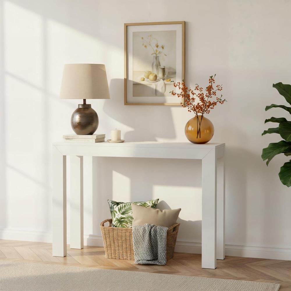 image:imagePlankBeam Modern Solid Wood Console Table 4625 Inch Sofa Table Narrow Entryway Table for Hallway Behind The Couch Living Room Foyer Easy Assembly SeashellWhite