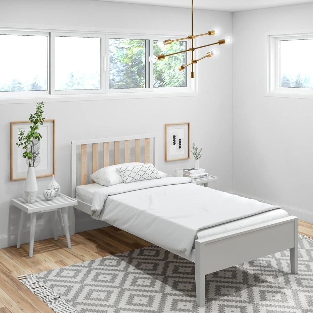 image:imagePlankBeam Modern Solid Wood Queen Bed Frame with Slatted Headboard Scandinavian Platform Bed with Wood Slat Support Easy to Assemble BlackWhiteBlonde