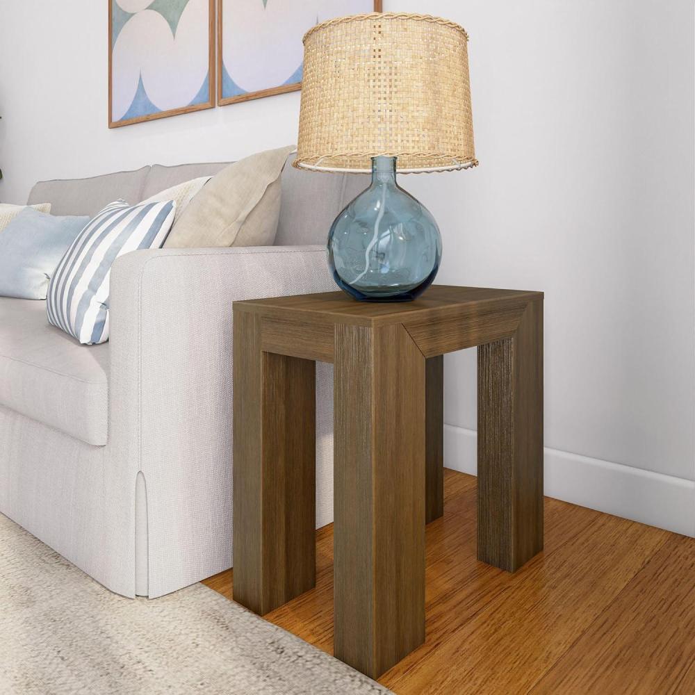 image:imagePlankBeam Modern Square Corner Table 32 Slim Side Table for Living Room Mini End Table for Small Spaces Bedside Night Stand Blonde WirebrushPecan Wirebrush