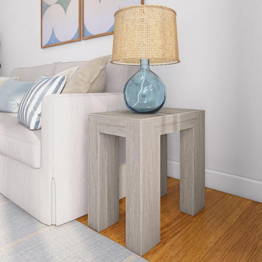 image:imagePlankBeam Modern Square Corner Table 32 Slim Side Table for Living Room Mini End Table for Small Spaces Bedside Night Stand Blonde WirebrushSeashell Wirebrush