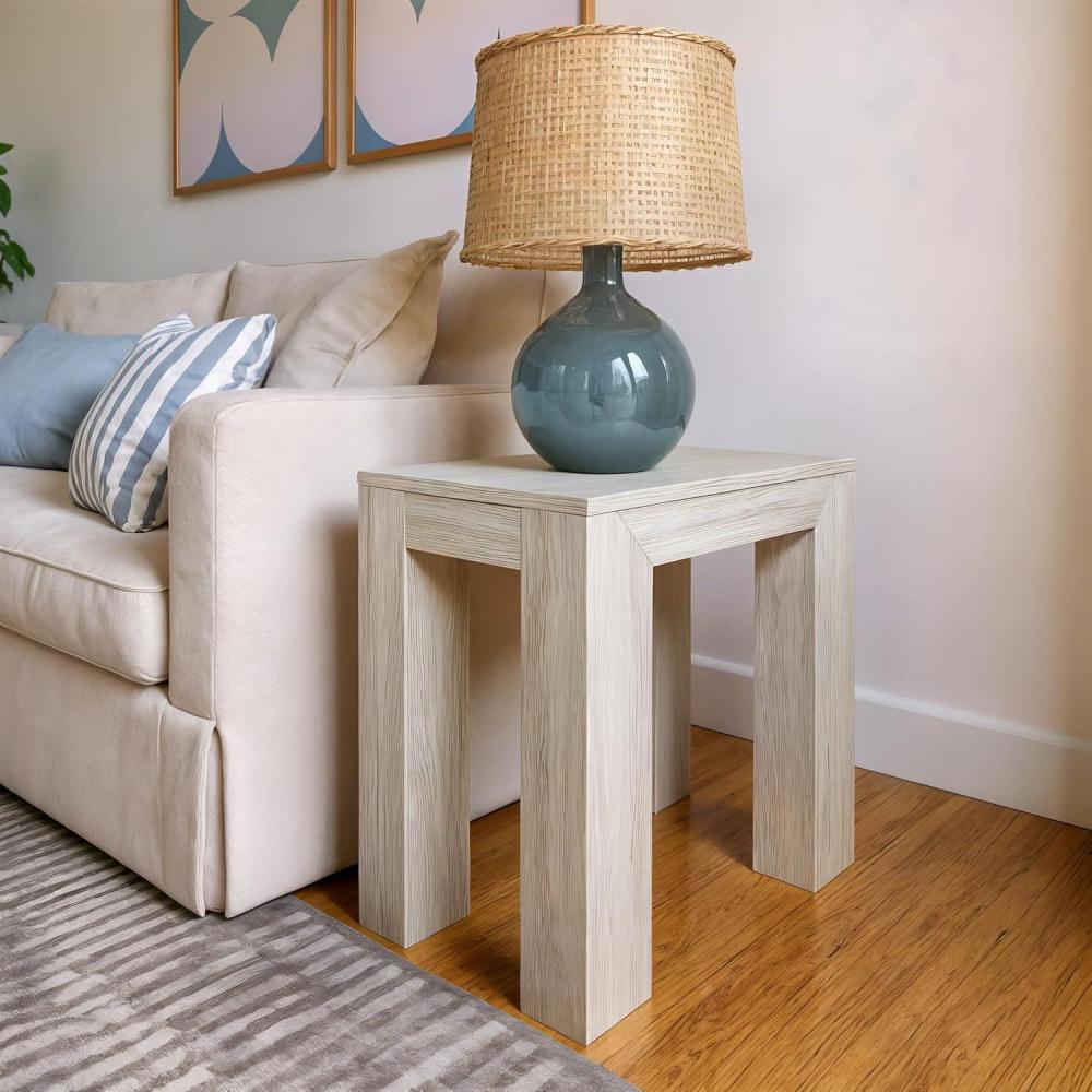 image:imagePlankBeam Modern Square Corner Table 32 Slim Side Table for Living Room Mini End Table for Small Spaces Bedside Night Stand Blonde WirebrushWhite Sand Wirebrush