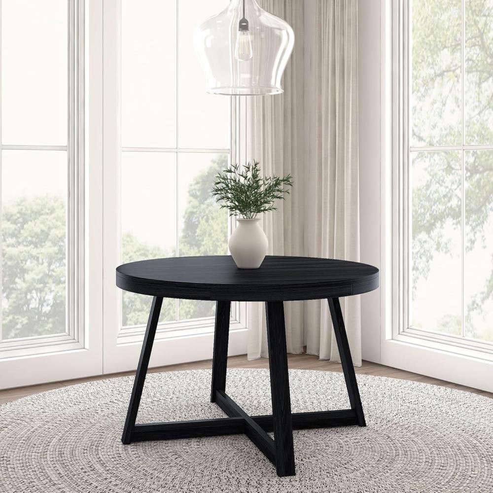 image:imagePlankBeam Round Dining Table 47 Inch Solid Wood Kitchen Table Farmhouse Round Table for 4 Small Dinette Table Black WirebrushBlack Wirebrush