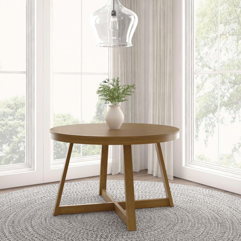 image:imagePlankBeam Round Dining Table 47 Inch Solid Wood Kitchen Table Farmhouse Round Table for 4 Small Dinette Table Black WirebrushPecan Wirebrush