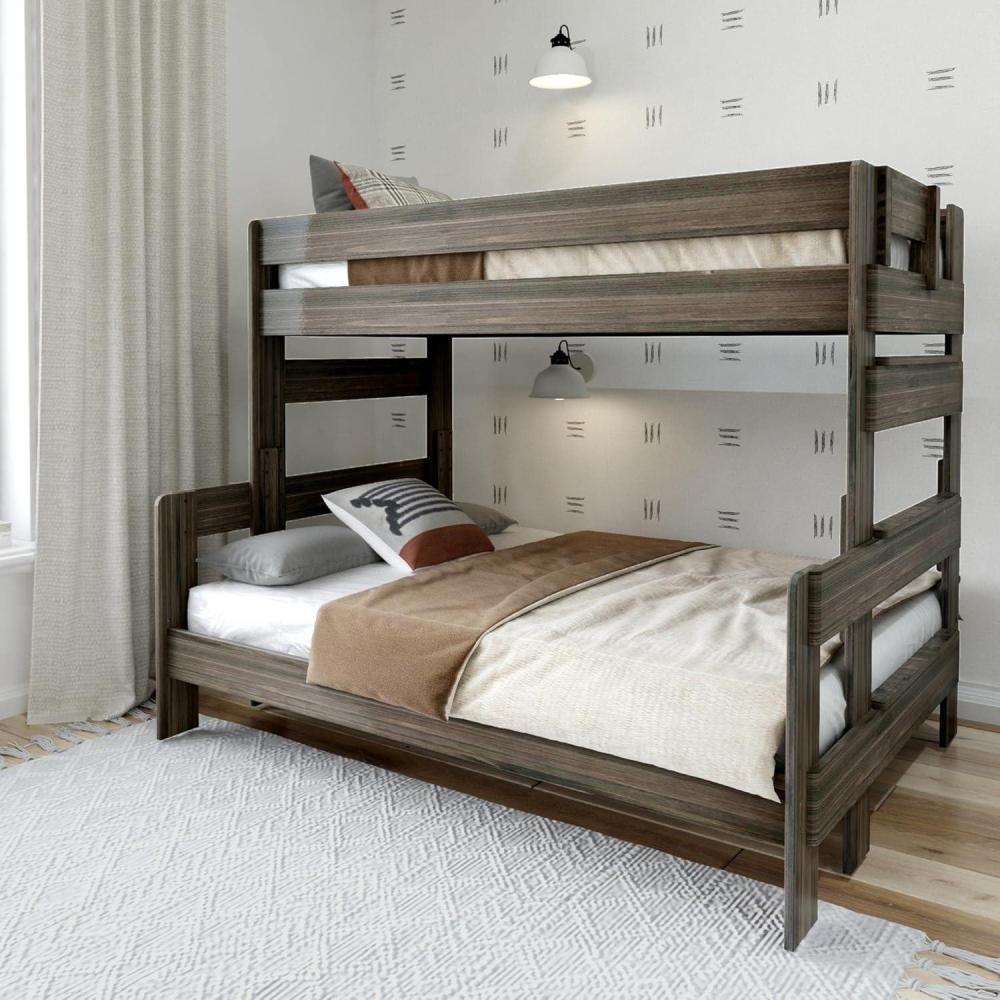 image:imagePlankBeam Rustic Wood Bunk Bed Solid Wood Twin XLOverQueen Bed Frame HeavyDuty Bunk Bed for Adults No Box Spring Needed DriftwoodBarnwood Brown
