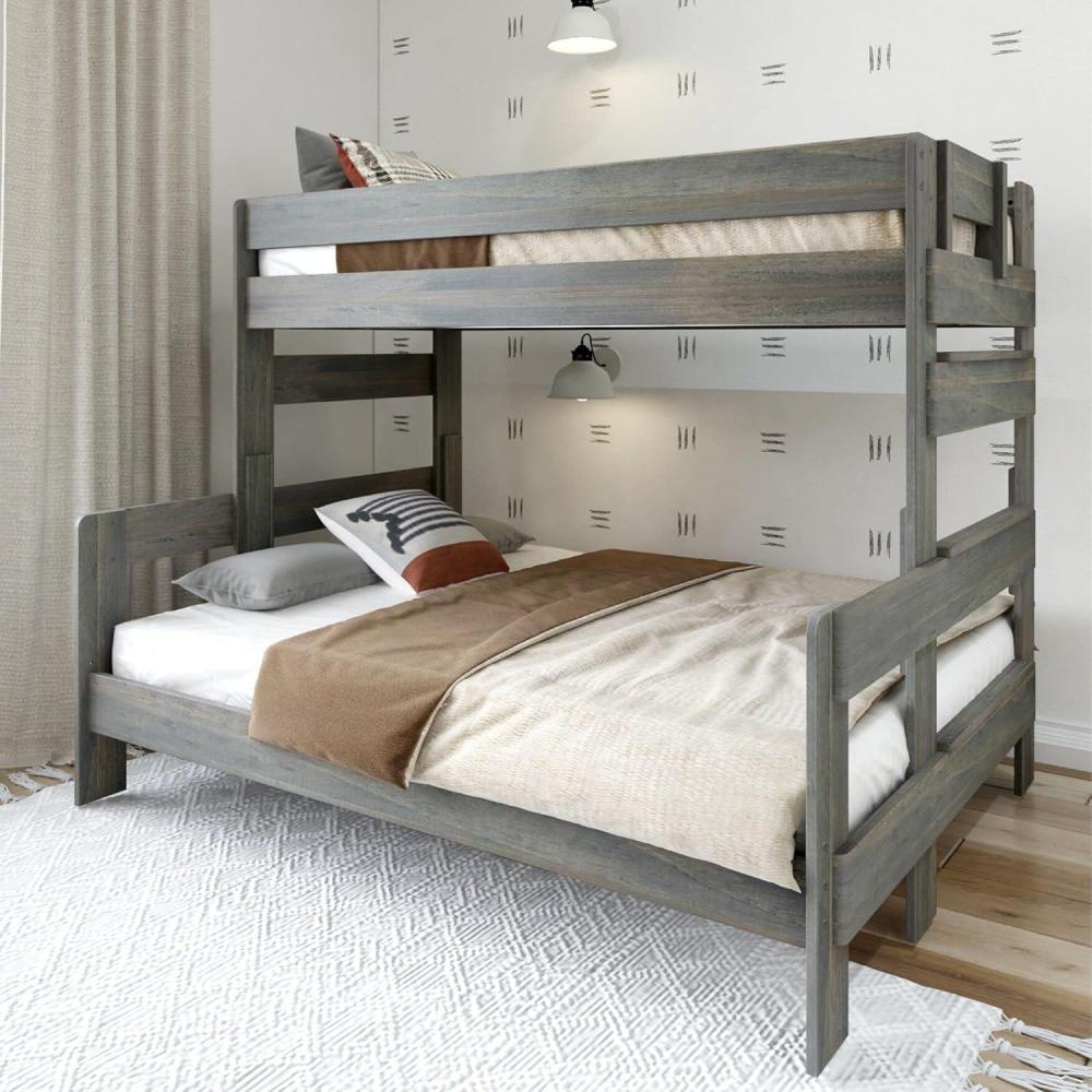 image:imagePlankBeam Rustic Wood Bunk Bed Solid Wood Twin XLOverQueen Bed Frame HeavyDuty Bunk Bed for Adults No Box Spring Needed DriftwoodDriftwood