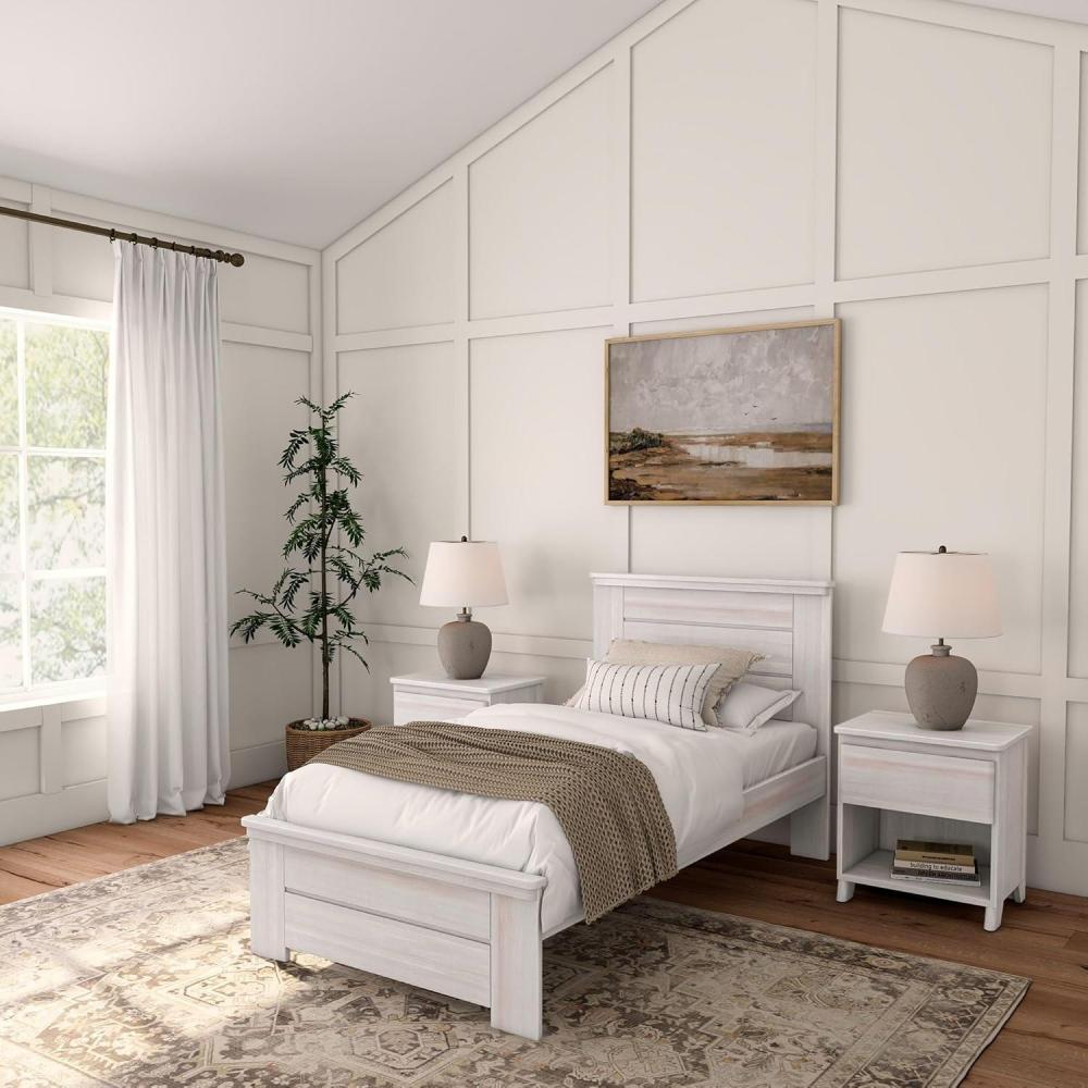 image:imagePlankBeam Rustic Wood Full Bed Frame Platform Bed with Headboard Solid DriftwoodWhite Wash