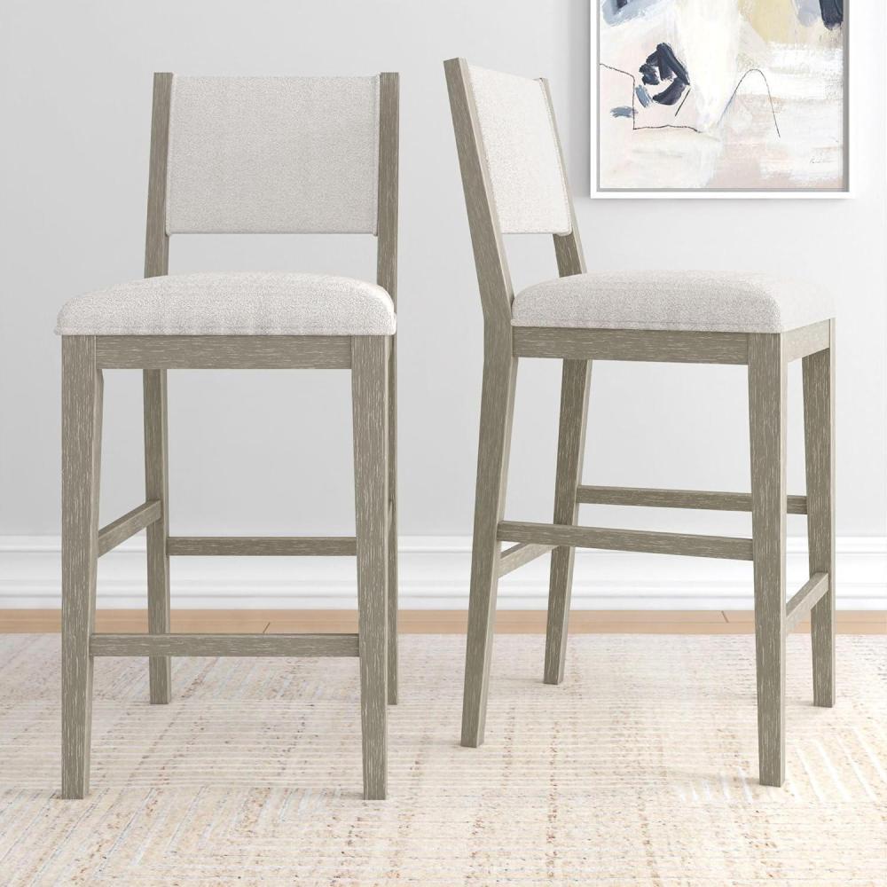 image:imagePlankBeam Sereno Bar Stool 30 Set of 2 Sturdy Wood Modern Kitchen Bar Height Stool Upholstered Cushion Bar Chair with Back PecanIvoryAntique WhiteIvory