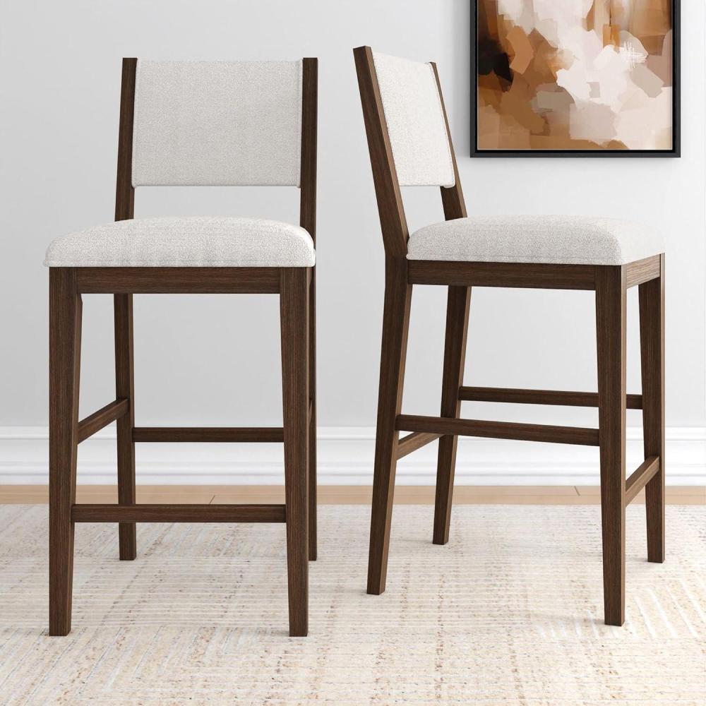image:imagePlankBeam Sereno Bar Stool 30 Set of 2 Sturdy Wood Modern Kitchen Bar Height Stool Upholstered Cushion Bar Chair with Back PecanIvoryWalnutIvory