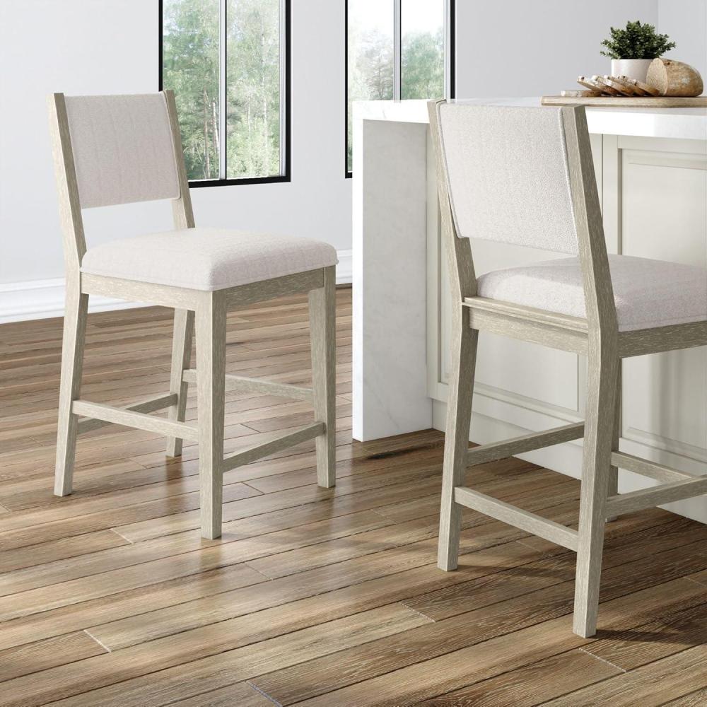 image:imagePlankBeam Sereno Counter Stool 24 Set of 2 Sturdy Wood Modern Kitchen Counter Height Stool Upholstered Cushion Counter Chair with Back WalnutIvoryWhite