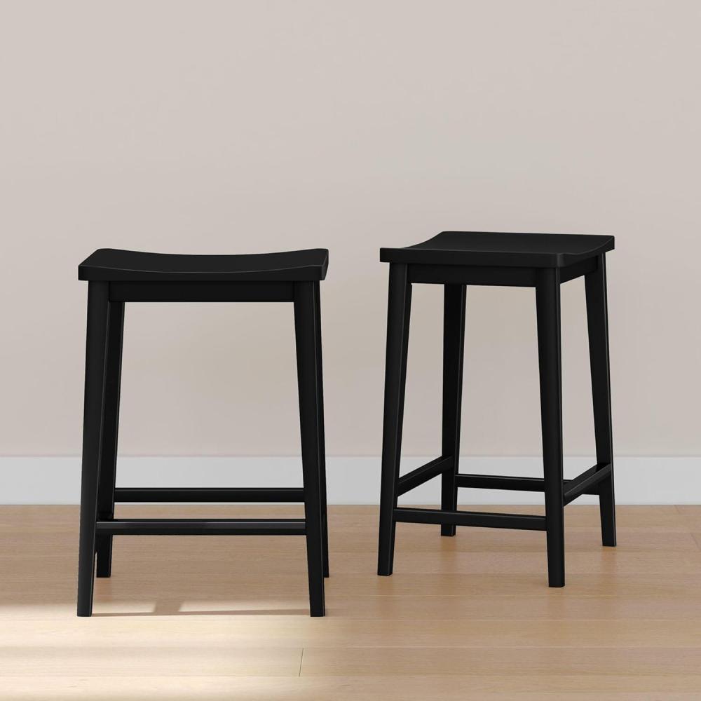 image:imagePlankBeam Smythe Bar Stool 30 Set of 4 Sturdy Wood Modern Kitchen Bar Height Stool Saddle Seat Backless Bar Chair Metal Footrest BlondeBlack