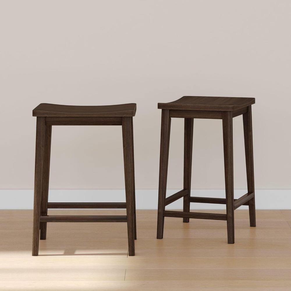 image:imagePlankBeam Smythe Bar Stool 30 Set of 4 Sturdy Wood Modern Kitchen Bar Height Stool Saddle Seat Backless Bar Chair Metal Footrest BlondeWalnut