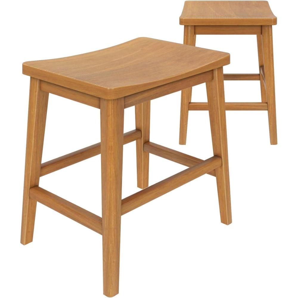image:imagePlankBeam Smythe Dining Stool 18 Vanity Stools Set of 2 Sturdy Wood Modern Kitchen Stool Saddle Seat Backless Chair Metal Footrest BlackPecan