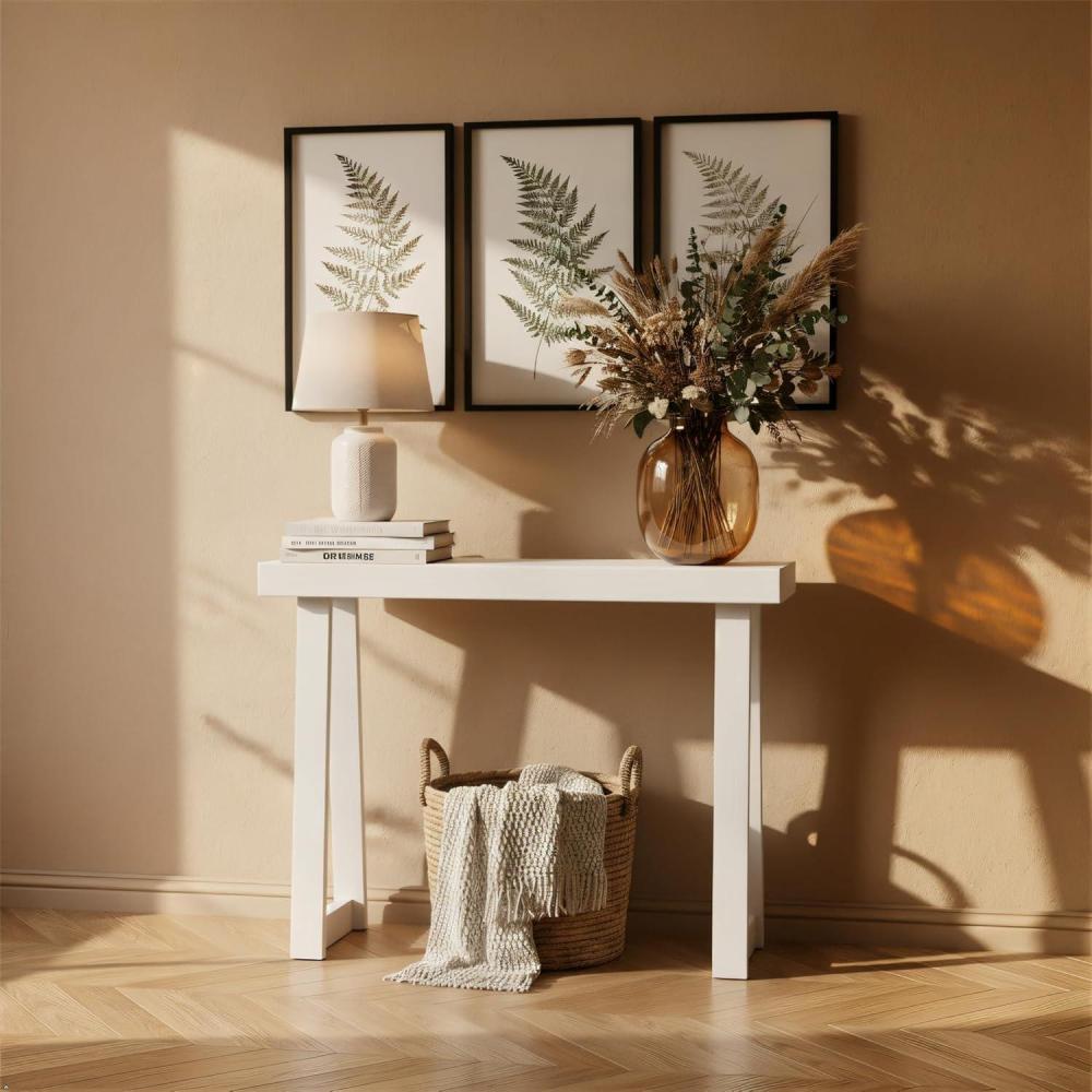 image:imagePlankBeam Solid Wood Console Table 36 Inch Sofa Table Narrow Entryway Table for Hallway Behind The Couch Living Room Foyer Easy Assembly PecanWhite