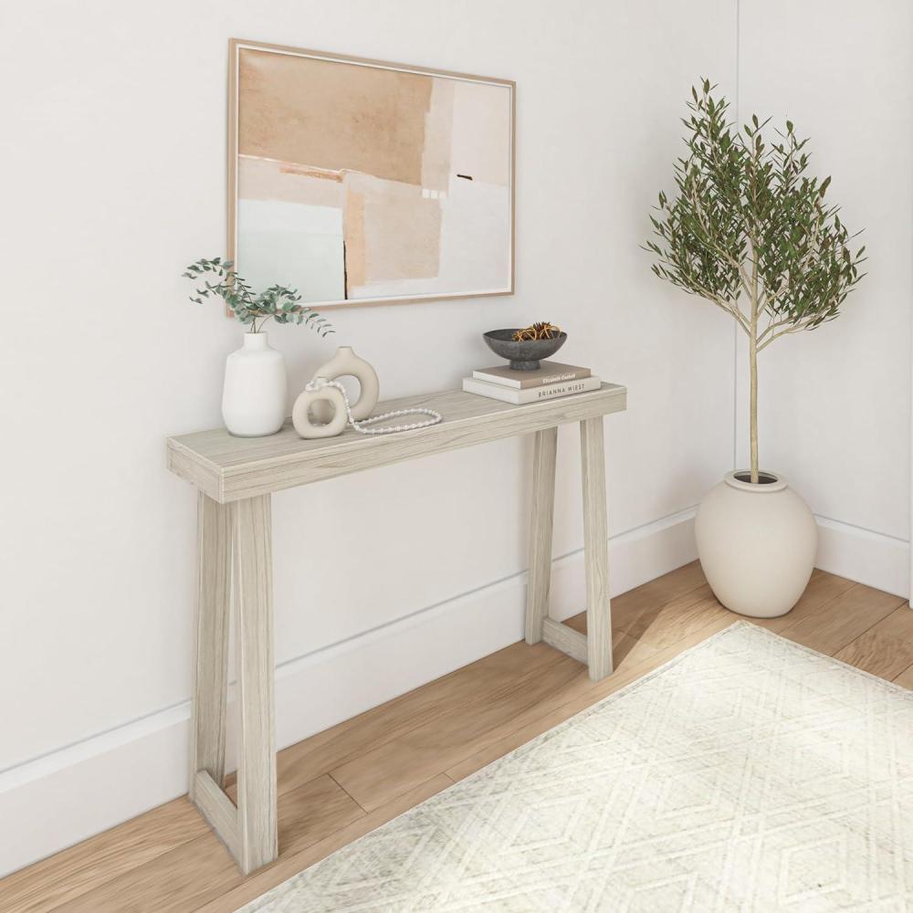 image:imagePlankBeam Solid Wood Console Table 36 Inch Sofa Table Narrow Entryway Table for Hallway Behind The Couch Living Room Foyer Easy Assembly PecanWhite Sand Wirebrush