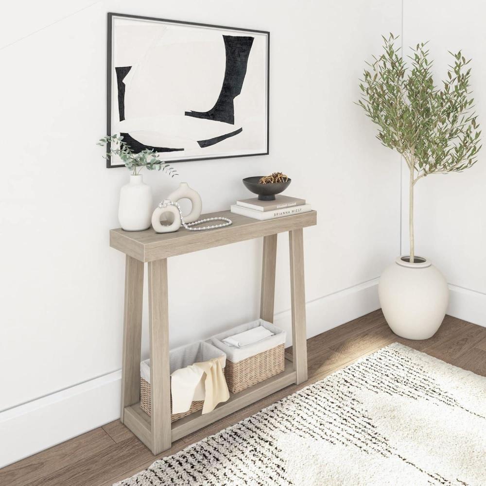 image:imagePlankBeam Solid Wood Console Table with Storage 46 Inch Sofa Table with Shelf Narrow Entryway Table for Hallway Behind The Couch Living Room Foyer Easy Assembly BlackSeashell