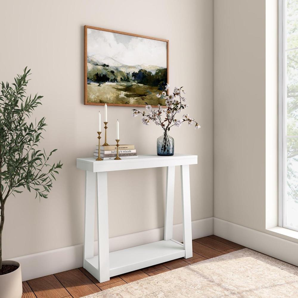 image:imagePlankBeam Solid Wood Console Table with Storage 46 Inch Sofa Table with Shelf Narrow Entryway Table for Hallway Behind The Couch Living Room Foyer Easy Assembly BlackWhite