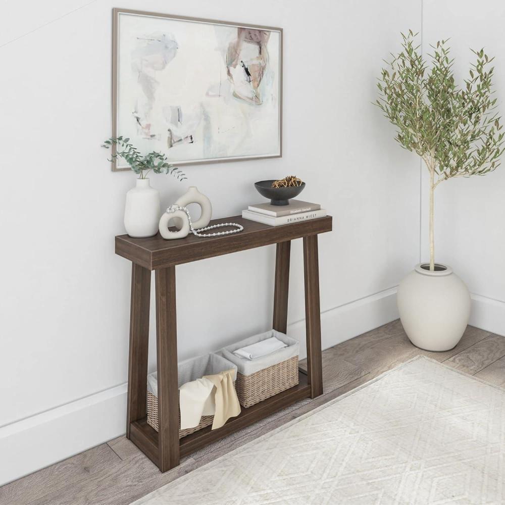image:imagePlankBeam Solid Wood Console Table with Storage 46 Inch Sofa Table with Shelf Narrow Entryway Table for Hallway Behind The Couch Living Room Foyer Easy Assembly BlackWalnut