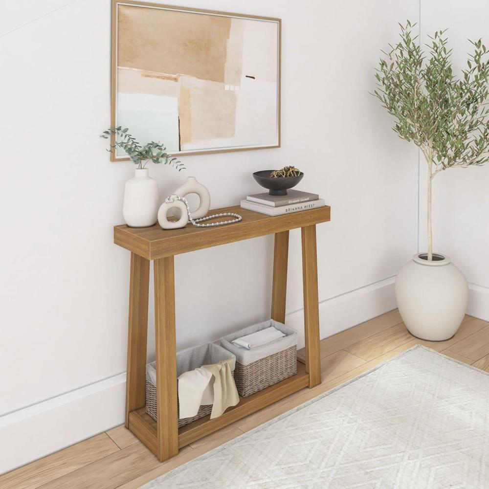 image:imagePlankBeam Solid Wood Console Table with Storage 46 Inch Sofa Table with Shelf Narrow Entryway Table for Hallway Behind The Couch Living Room Foyer Easy Assembly BlackPecan