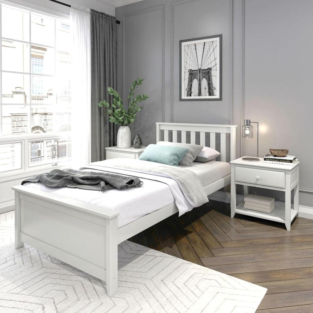 image:imagePlankBeam Solid Wood Full Bed Frame Platform Bed with Headboard WalnutWhite