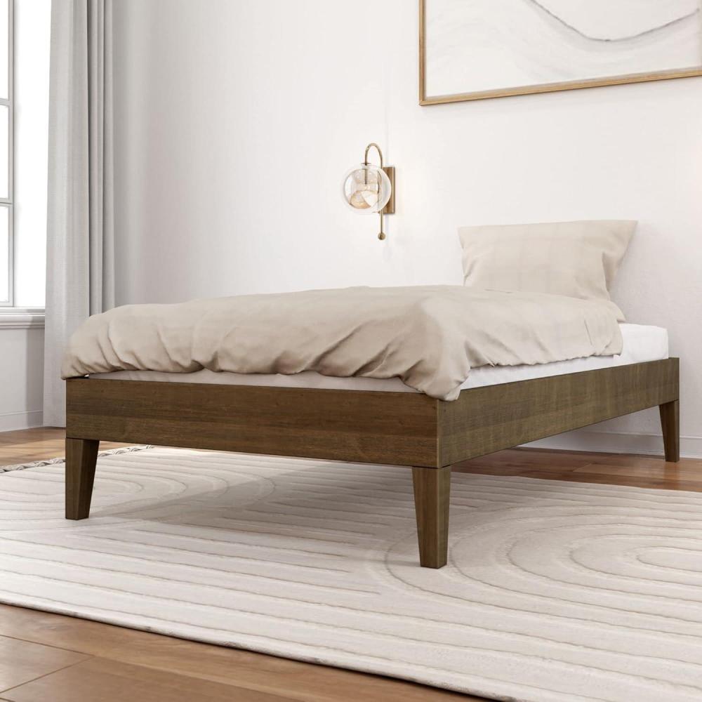 image:imagePlankBeam Solid Wood Platform Bed Frame Strong Wood Slat Support No Box Spring Needed Easy Assembly Driftwood FullMatte Walnut