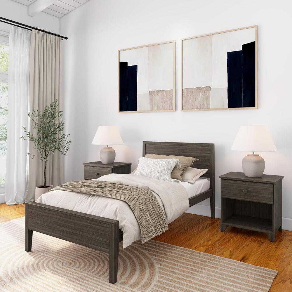 image:imagePlankBeam Solid Wood Queen Bed Frame with Panel Headboard Modern Queen Platform Bed with Wood Slat Support No Box Spring Needed ClayClay