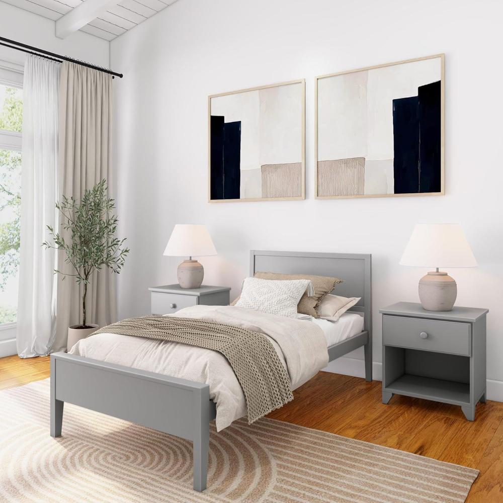 image:imagePlankBeam Solid Wood Queen Bed Frame with Panel Headboard Modern Queen Platform Bed with Wood Slat Support No Box Spring Needed ClayGrey