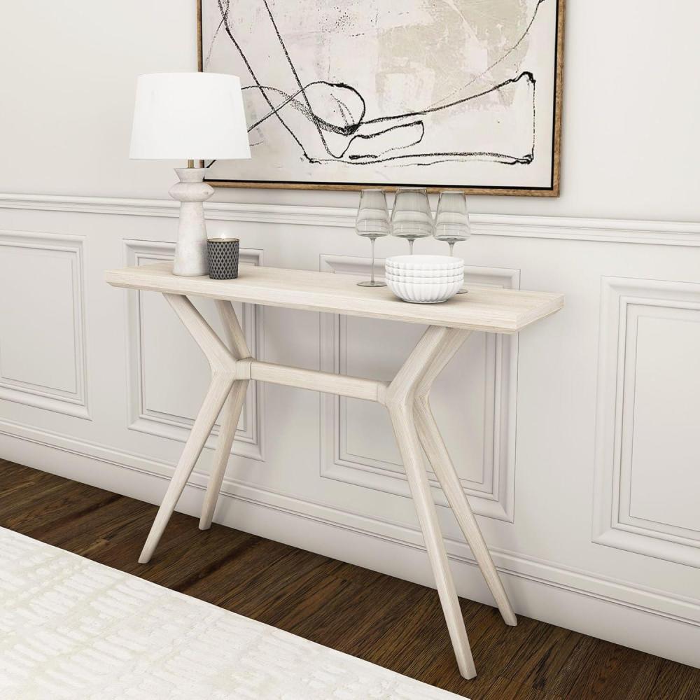image:imagePlankBeam Verso Console Table 46 Inch Solid Wood Modern Sofa Table Narrow Entryway Table for Hallway Behind The Couch Living Room Foyer BlackCoastal White