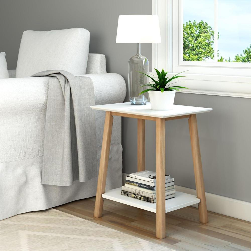 image:imagePlankBeam Wooden Side Table with Storage Mid Century Modern End Tables for Living Room Small Solid Wood Nightstand Bedside Tables Bedroom Furniture WhiteWhiteBlonde