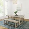 image:imagePlankBeam Classic Wood Dining Table Set Solid Wood Dining Table with 2 Benches for Dining RoomKitchen Seashell Wirebrush