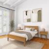 image:imagePlankBeam Solid Wood Full Bed Frame with Panel Headboard Modern Full Platform Bed with Wood Slat Support No Box Spring Needed Pecan