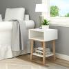 image:imagePlankBeam Wooden Side Table with Cubby Storage Shelf Mid Century Modern End Tables for Living Room Small Solid Wood Nightstand Bedside Tables Bedroom Furniture WhiteBlonde