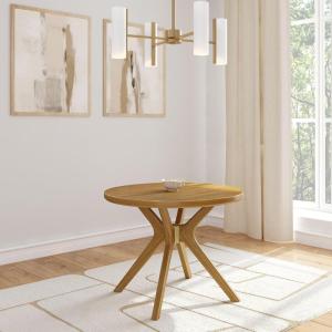 Plank+Beam 47 Inch Verso Round Dining Table, Solid Wood Kitchen & Dining Room Table, Coastal White(Pecan)