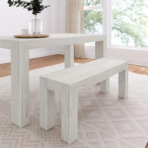 Plank+Beam 49 Inch Dining Bench for Dining Room, Bench for 60 Inch Table Kitchen Dining Seat, Wooden Outdoor Bench, Solid Wood Entryway Bench, White Sand Wirebrush