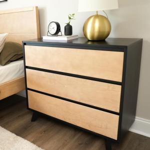 Plank+Beam 6 Drawer Dresser, Modern Storage Cabinet, Solid Wood Storage Drawers, Dressers & Chests of Drawers for Bedroom, Living Room Furniture, Pecan(Black/Blonde)