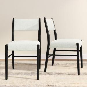 Plank+Beam Brio Dining Chair (4-Pack) – Upholstered Bouclé Seat, Solid Rubberwood Frame, Low-VOC Finish, Easy Assembly, Pecan/Ivory(Black/Ivory)