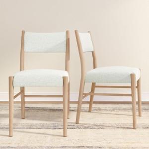Plank+Beam Brio Dining Chair (4-Pack) – Upholstered Bouclé Seat, Solid Rubberwood Frame, Low-VOC Finish, Easy Assembly, Pecan/Ivory(Blonde/Ivory)