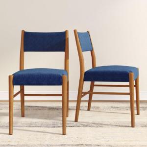 Plank+Beam Brio Dining Chair (4-Pack) – Upholstered Bouclé Seat, Solid Rubberwood Frame, Low-VOC Finish, Easy Assembly, Pecan/Ivory(Pecan/Marine)