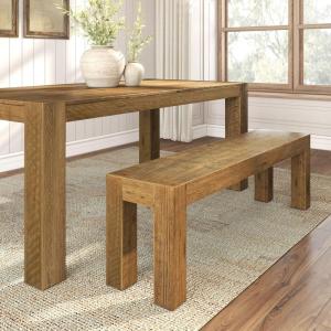 Plank+Beam Camden, Farmhouse Dining Bench, 58″, Solid Wood Dining Bench, Rustic Bench for Dining Table and Kitchen, Natural Wood Grain, Rustic Char(Rustic Honey)