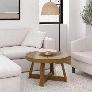 Plank+Beam Classic Round Coffee Table, 30 Inch Farmhouse Coffee Table, Rustic Mini Center Tables for Small Spaces, Small Living Space Tea Table, Blonde Wirebrush(Pecan Wirebrush)