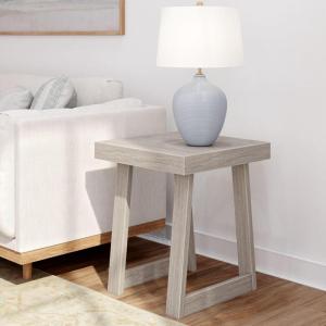 Plank+Beam Classic Square Side Table, Slim Side Table for Living Room, Narrow Nightstand for Small Spaces, Wood End Table for Bedroom, Blonde Wirebrush(Seashell Wirebrush)