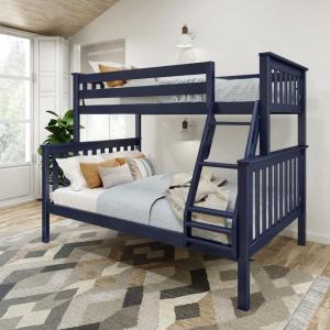 Plank+Beam Classic Wooden Bunk Bed Twin Over Full Size, Platform Bed Frame with Bunk Bed Ladder and Wood Slats for Adult, Space Saving Bed, Easy to Assemble, No Box Spring Needed, Pecan(Blue)