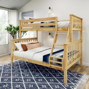 Plank+Beam Classic Wooden Bunk Bed Twin Over Full Size, Platform Bed Frame with Bunk Bed Ladder and Wood Slats for Adult, Space Saving Bed, Easy to Assemble, No Box Spring Needed, Pecan(Natural)