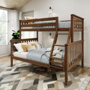 Plank+Beam Classic Wooden Bunk Bed Twin Over Full Size, Platform Bed Frame with Bunk Bed Ladder and Wood Slats for Adult, Space Saving Bed, Easy to Assemble, No Box Spring Needed, Pecan(Walnut)
